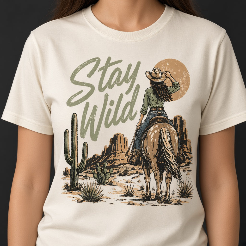Stay Wild Western T-Shirt with Cowboy Print