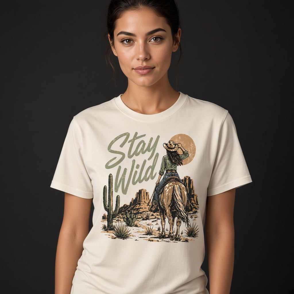 Stay Wild Western T-Shirt with Cowboy Print