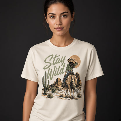 Stay Wild Western T-Shirt with Cowboy Print