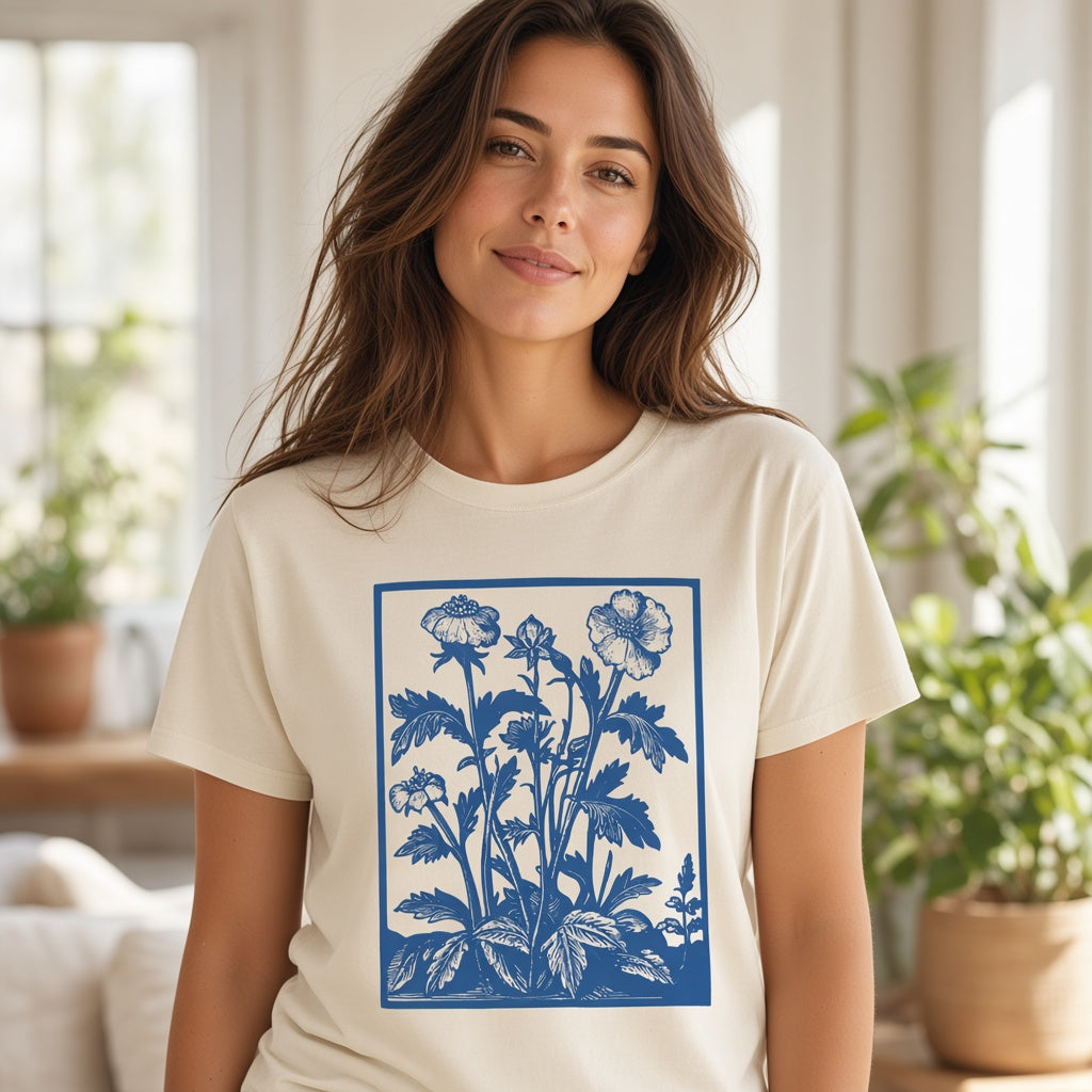 Vintage Blue Wildflower Graphic T-Shirt
