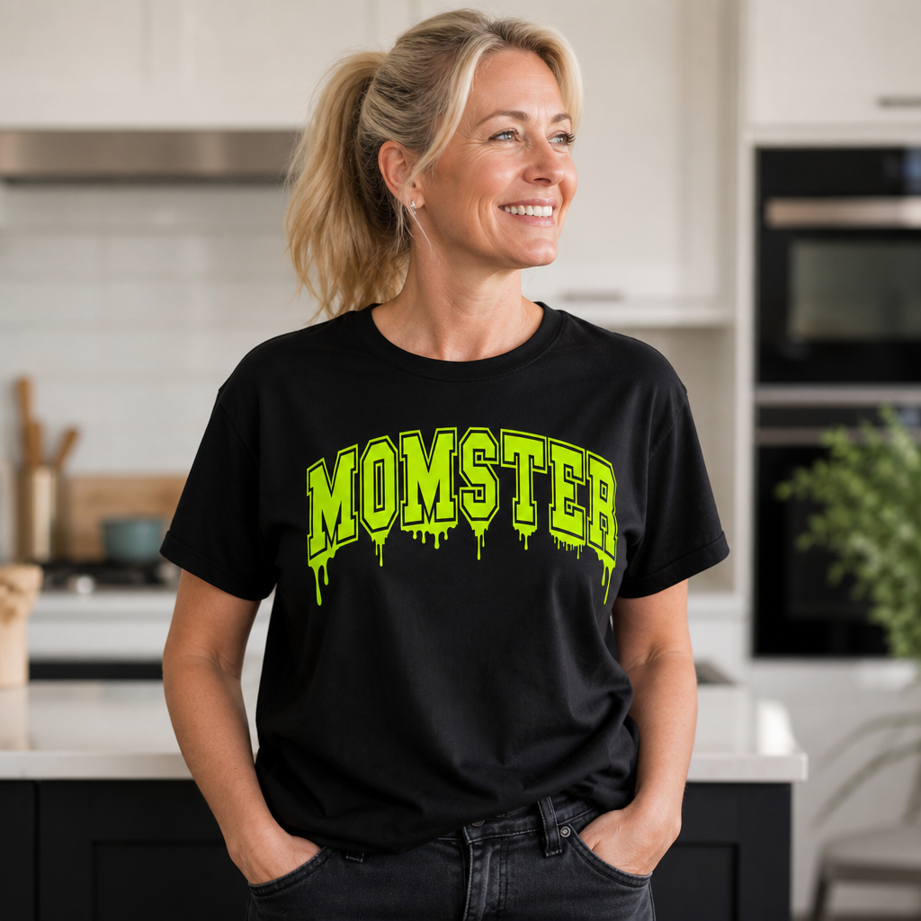 Neon Momster Scary Graphic Print Halloween Funny T-Shirt