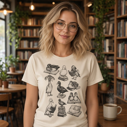Cute Retro T-Shirt with Reading Ducks for Book Lovers