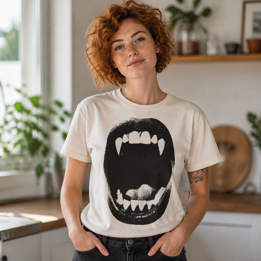 Vampire Fangs Scream Mouth Funny Halloween T-Shirt