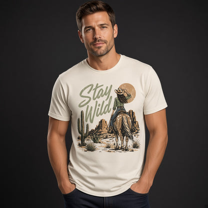 Stay Wild Western T-Shirt with Cowboy Print