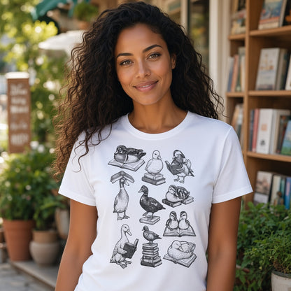 Cute Retro T-Shirt with Reading Ducks for Book Lovers