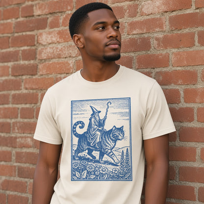 Wizard Cat Rider Retro Fantasy Graphic Print T-Shirt