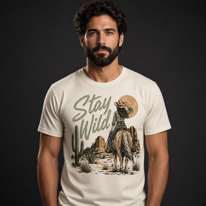 Stay Wild Western T-Shirt with Cowboy Print