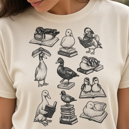 Cute Retro T-Shirt with Reading Ducks for Book Lovers