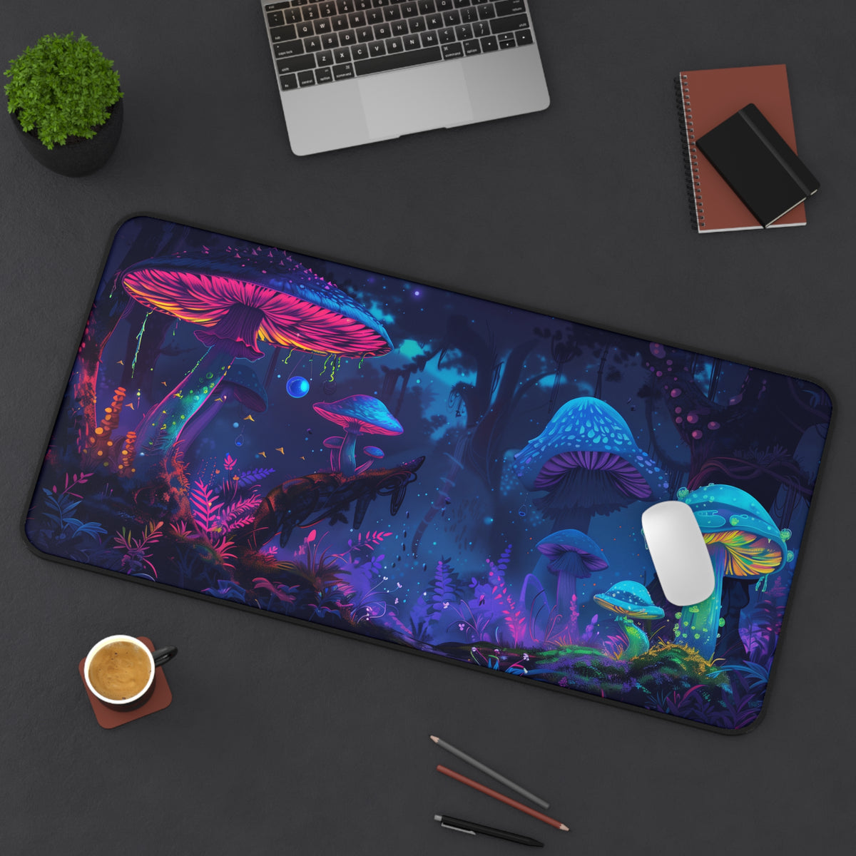 neon mushrooms Desk Mat, gaming mouse mat, XXL deskpad mouse pad