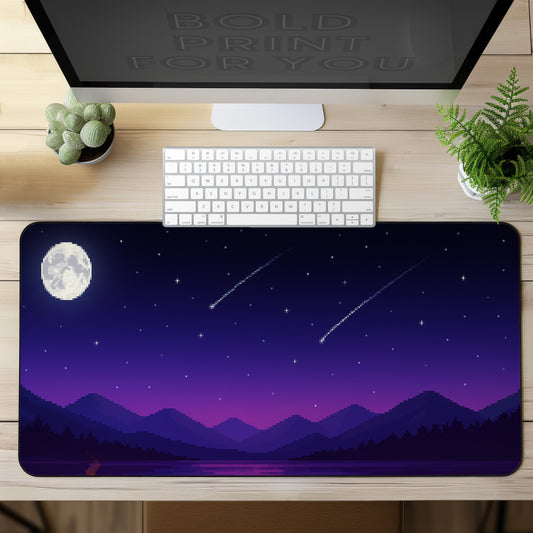Pixel night sky Gaming Desk Mat