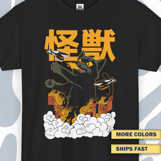Kaiju Anime Cat Monster T-Shirt, Funny Unisex tee