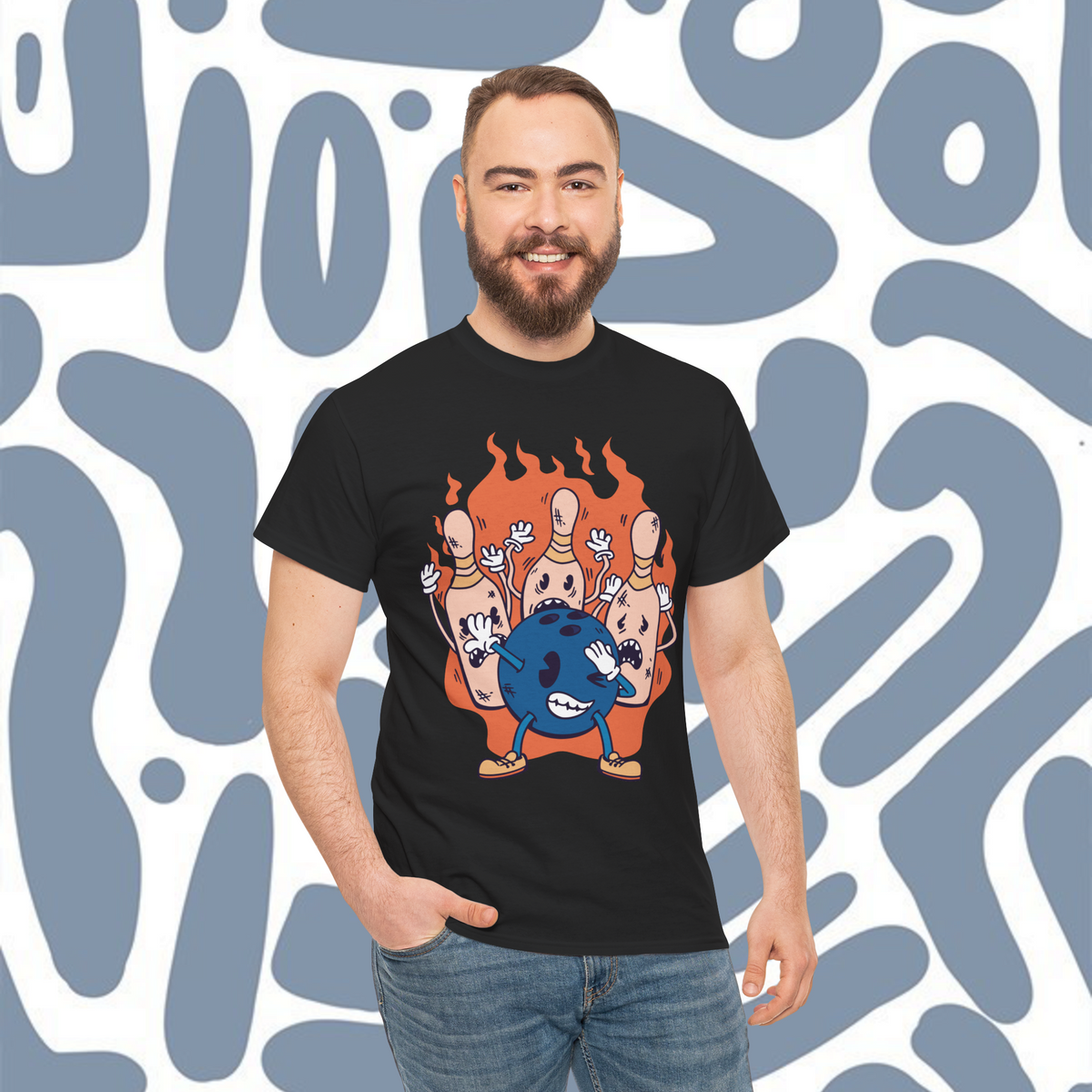Bowling ball and pins dabbing T-shirt, funny graphic tshirts, unisex tshirt, printed T-shirt