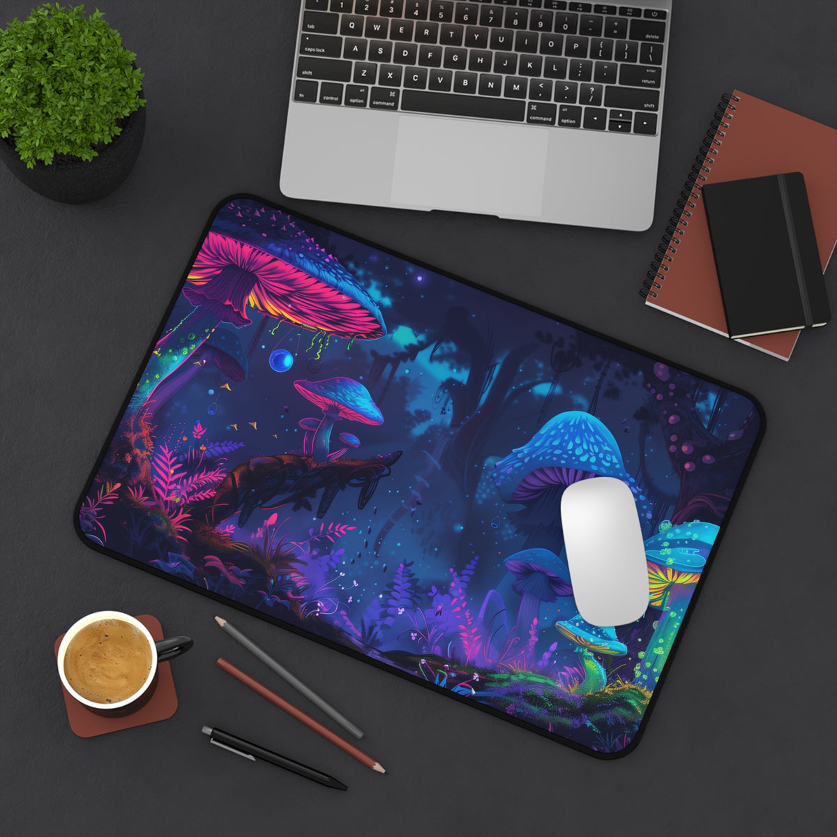 neon mushrooms Desk Mat, gaming mouse mat, XXL deskpad mouse pad