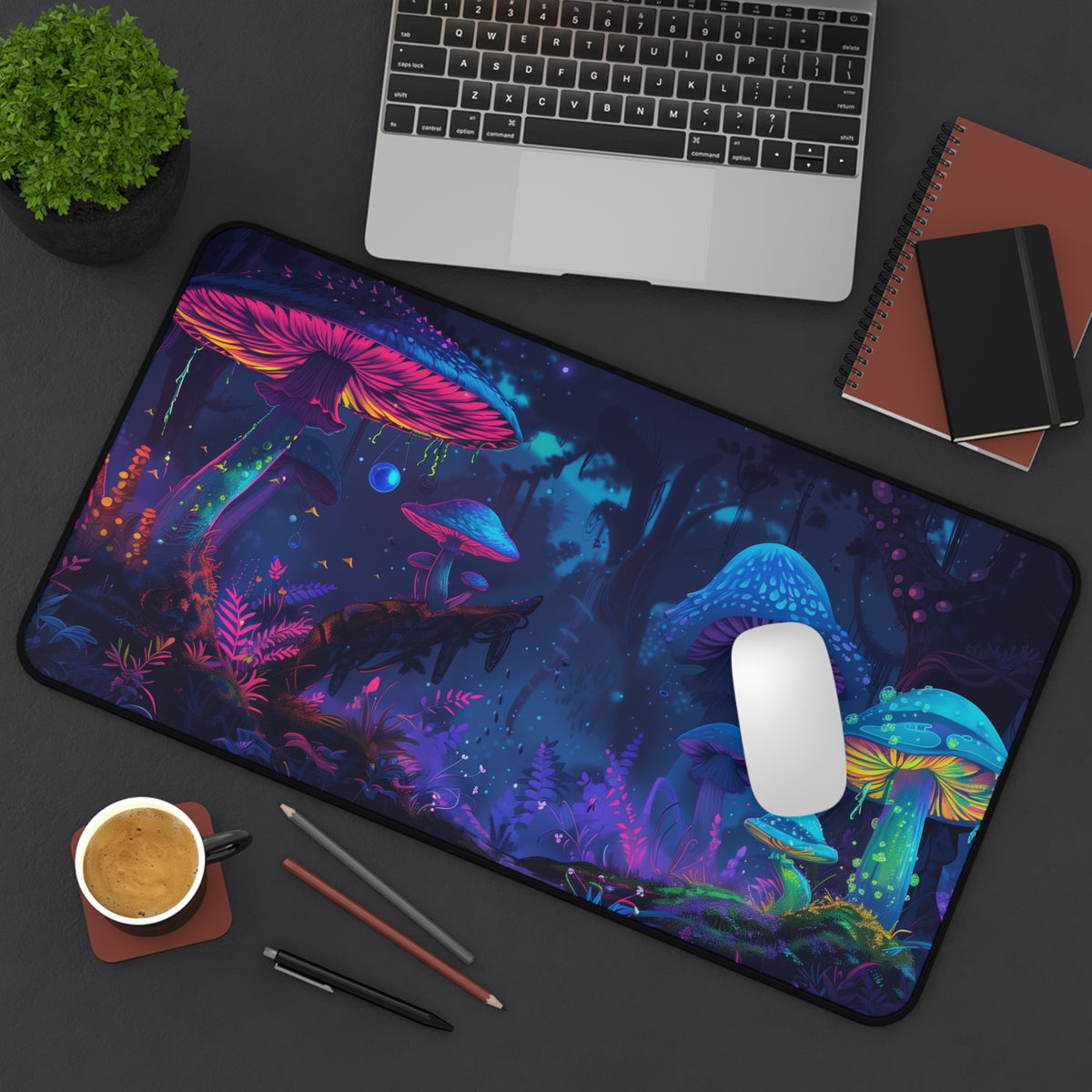 neon mushrooms Desk Mat, gaming mouse mat, XXL deskpad mouse pad