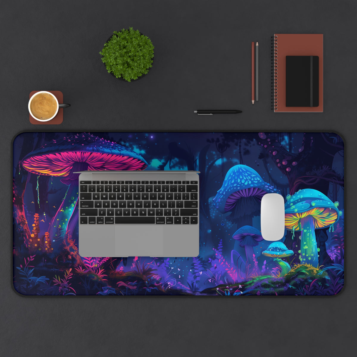 neon mushrooms Desk Mat, gaming mouse mat, XXL deskpad mouse pad