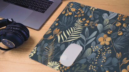Dark leaves and yellow flowers  Desk Mat, Gaming keyboard mat, XXL mousepad